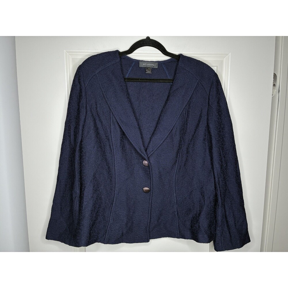 St. John Luxury Knit Navy Blazer w/ Metal Buttons Size 16 Princess Seams